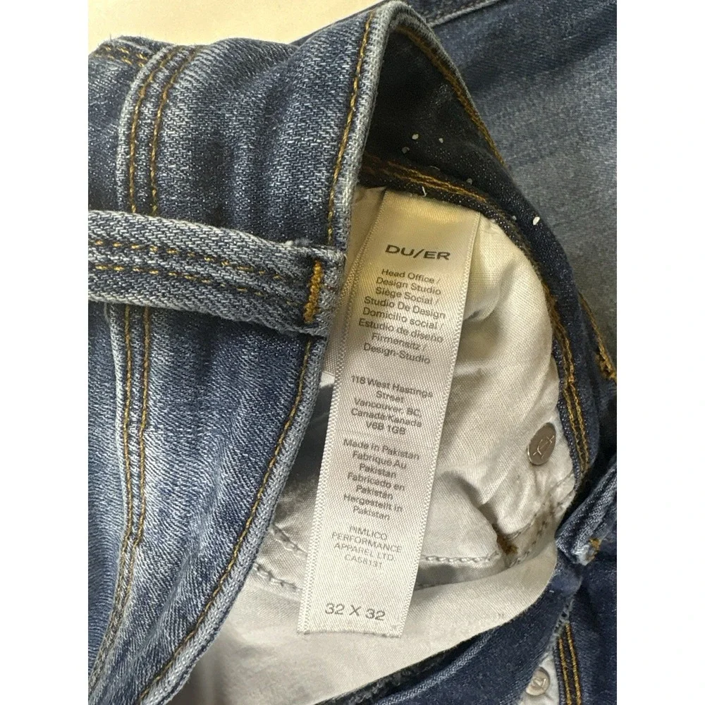 DU/ER L2X Performance Denim Pants Mens 32x32 Stretch Indigo Blue Coolmax Jeans